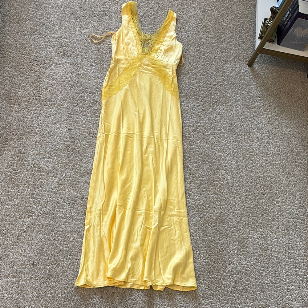 Yellow Lace Trim Maxi Dress
